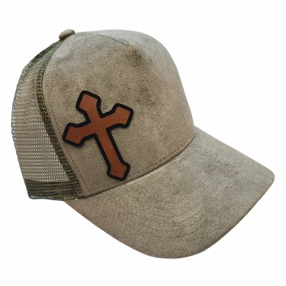 NWT Cross Faux Suede Snap Back Mesh Trucker Hat Cap - Picture 7 of 10